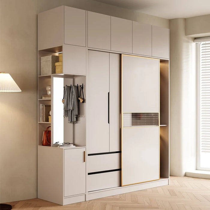 Luxurious cream style sliding door wardrobe household bedroom modern simple locker sliding door wardrobe