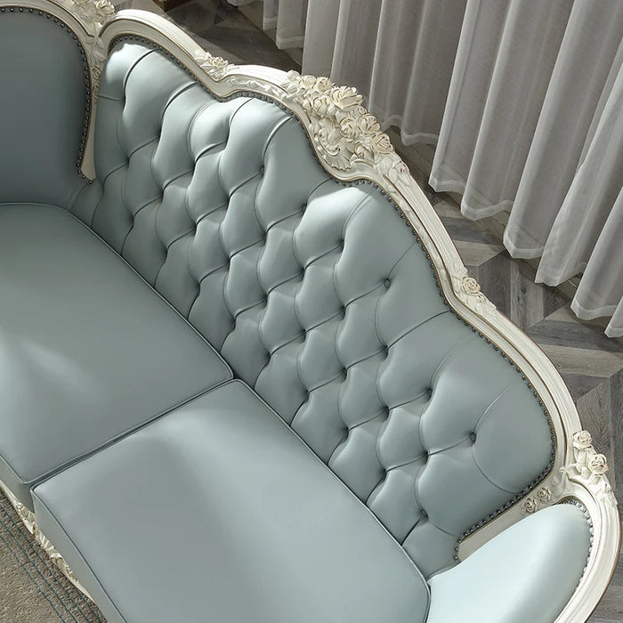 Genuine leather sofa combination, beech wood carving, European style villa, living room, sofa top layer, genuine leather