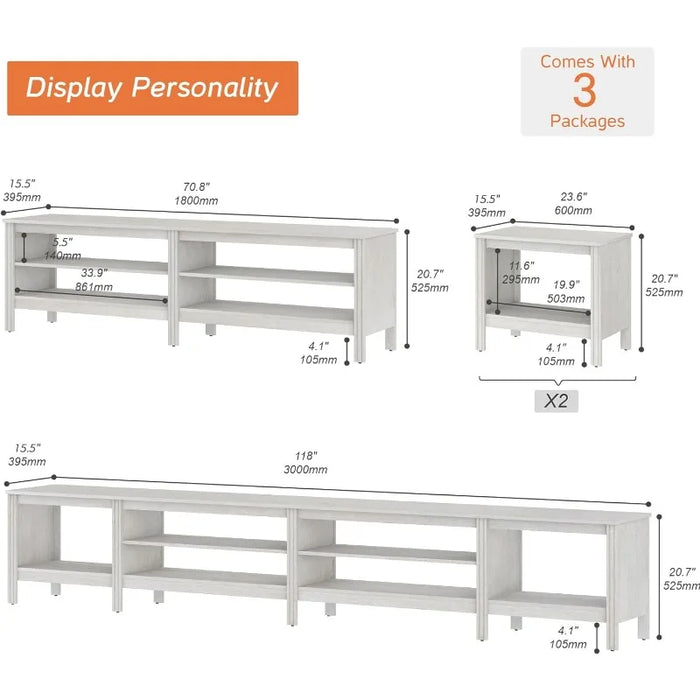 WAMPAT TV Stand for 100 Inch TV, Wood Entertainment Center for 95 90 85 inch TV Console Table with 6 Cubby Storage