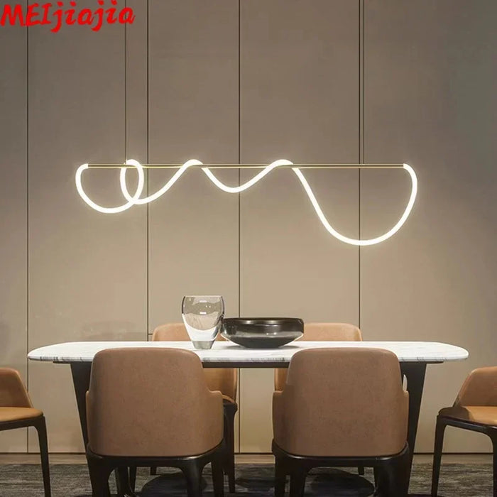 Light luxury dining room lamp modern chandelier led strip bar table lamp designer art hose lamp dining table chandelier