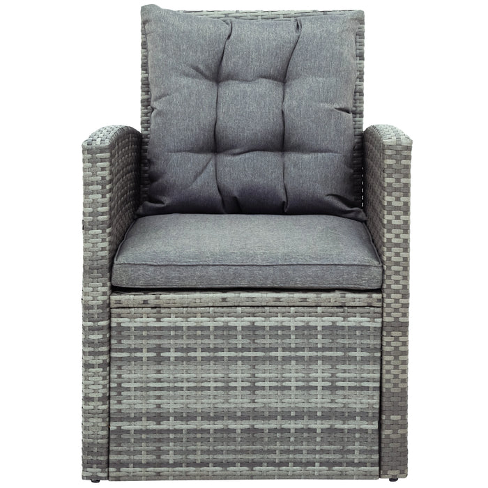 5-piece Outdoor UV-Resistant Patio Sofa Set with Storage Bench All Weather PE Wicker Furniture Coversation Set with Glass Table