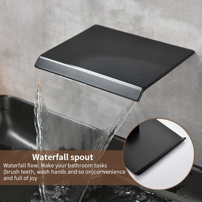 Wall Mount Tub Filler Waterfall Bathtub Faucet High Flow Bath Filler Faucet Bathroom Faucets with Rough-in