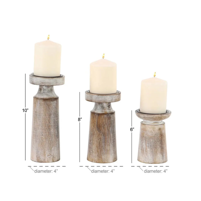 Candlesticks for Candles Set of 3 Candle Holder Distressed Coastal Mango Wood Candle Holder Home Decorations Holders Decor