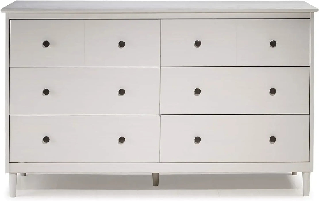 Walker Edison Wood Dresser Bedroom Storage Drawer Organizer Closet Hallway, 6 Drawer, White