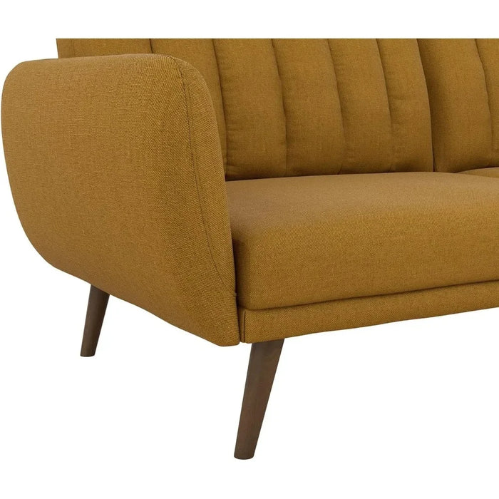 Living Room Sofas Sofa Futon - Premium Upholstery and Wooden Legs - Mustard Couch Sofas