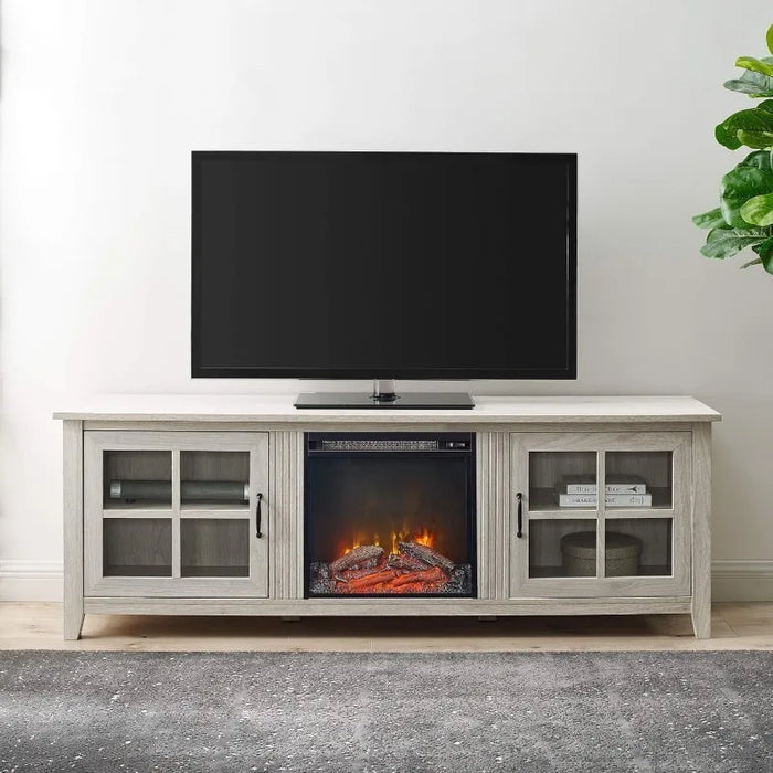 Classic 2 Glass Door Fireplace TV Stand for TVs up to 80 Inches, 70 Inch