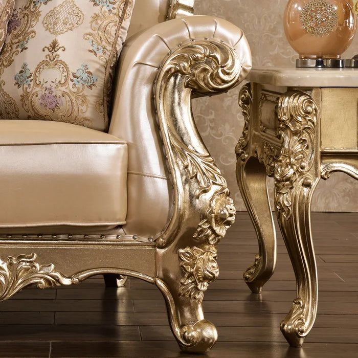 European Leather Sofa High-end  Art Combination Luxury Solid Wood Villa Gold Leaf Palace  Arge Apartment  Living Room Furniture