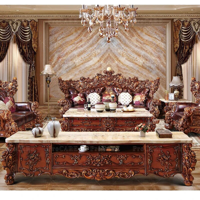 ProCARE European sofa American villa living room genuine leather solid wood carving etro 124 living room sofa sets
