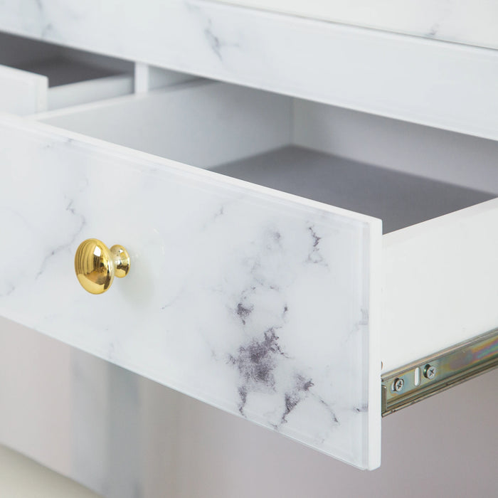 Modern Design Tempered Glass Marble Texture Vanity Table Dressing Table for Bedroom, Living Room