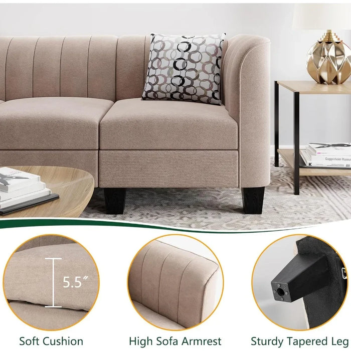 Living Room Sofas Upgraded Convertible Sectional Sofa Couch 3 Seat L Shaped Sofa With High Armrest Linen Fabric Corner Cover