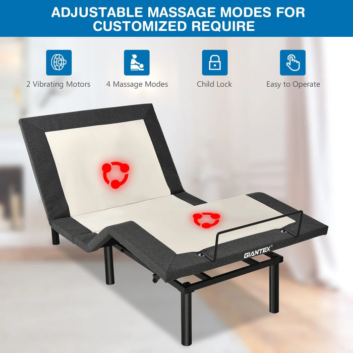 Giantex Twin XL Size Adjustable Bed Base Electric Bed Frame w/ Massage Modes HW67765