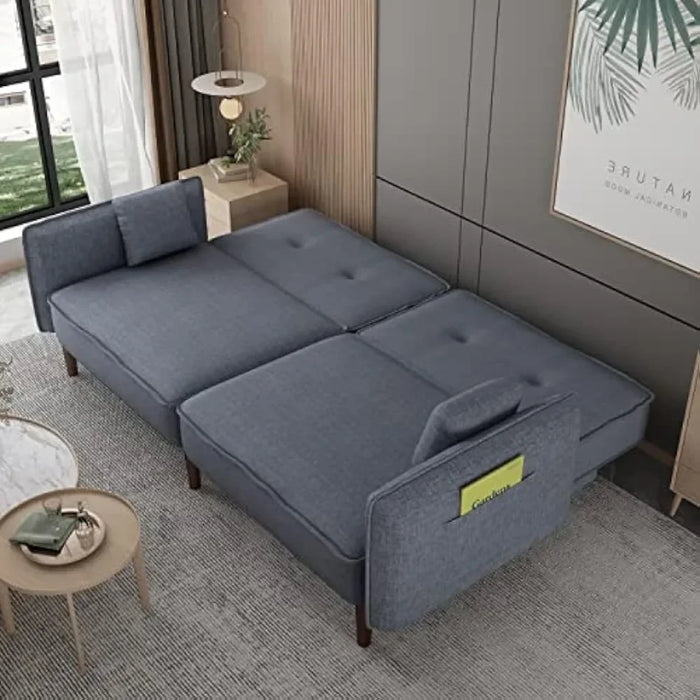 75" Modern Convertible Sofa Bed with 2 Pillows, 3 Angle Adjustable Backrests for Living Room and Bedroom (Grey)