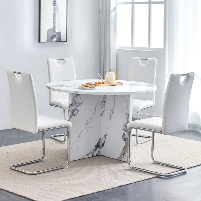 5 piece Round Dining Table Set, 47 Inch Modern Kitchen Table,Small Dinner Table,MDF Kitchen Dinning Table