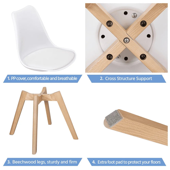 Modern Padded Dining Chairs with Wood Legs for Dining Room, Set of 4, Dining Chair, Comedor 4 Sillas,19.30 X 20.50 X 32.10Inches