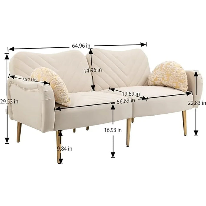 HomSof Loveseat Beige Modern Sofa Small Couch for Living Room with Metal feet and 2 Pillows