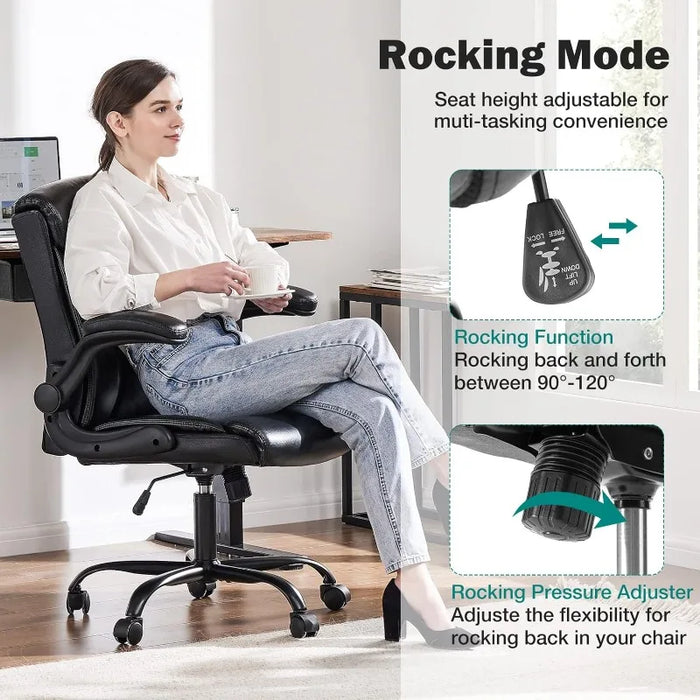 OLIXIS Mid Back Desk Office Flip-up Adjustable Office Chair, Dark Black