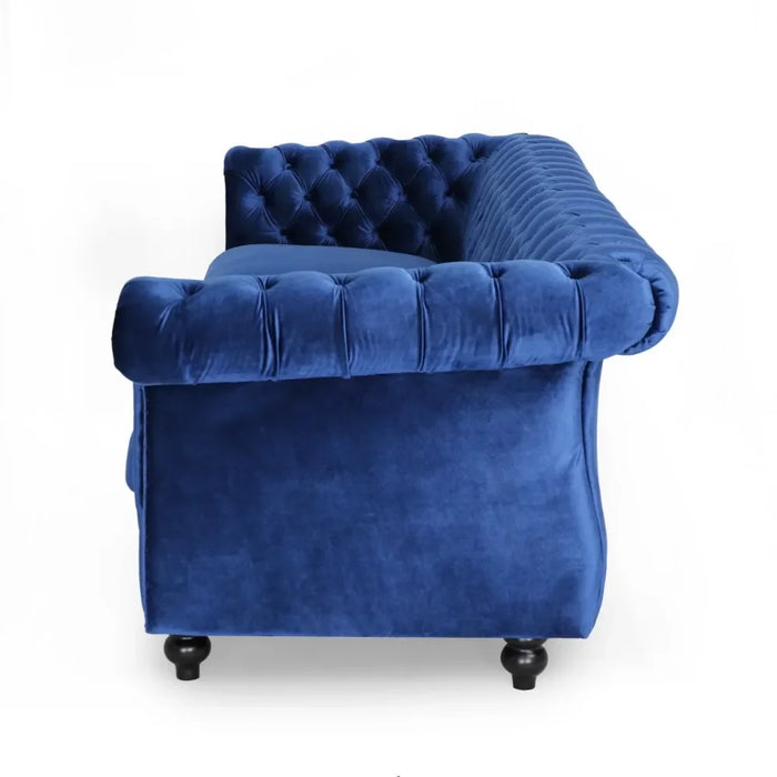 Living Room Tufted Velvet Sofa, Navy Blue, 3 Seats Modern Couch Sofas