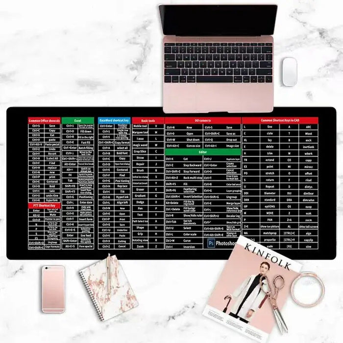 Quick Key Super Large Anti-slip Keyboard Pad & Office Software Shortcuts Pattern Mouse Pad Gaming Mouse Mat for Game Office Work