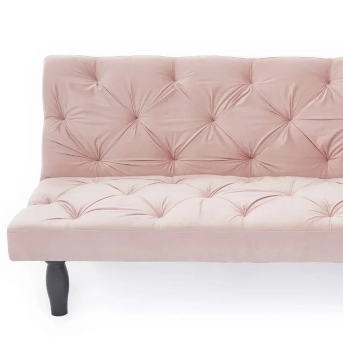 Aukfa Velvet Futon Convertible Sofa for Home Office, Tufted Back, Space Save, Pink