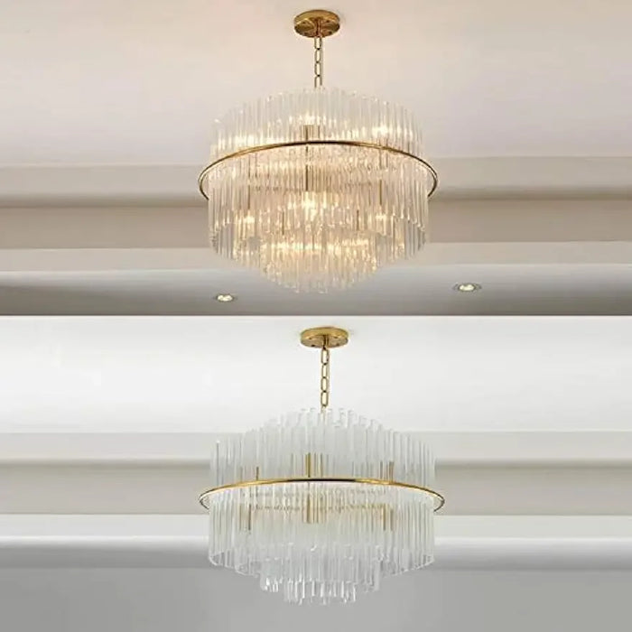 Modern Crystal Chandelier Dining Room Light Fixtures Romantic Gold Pendant Chandelier Lighting with Tiered Design