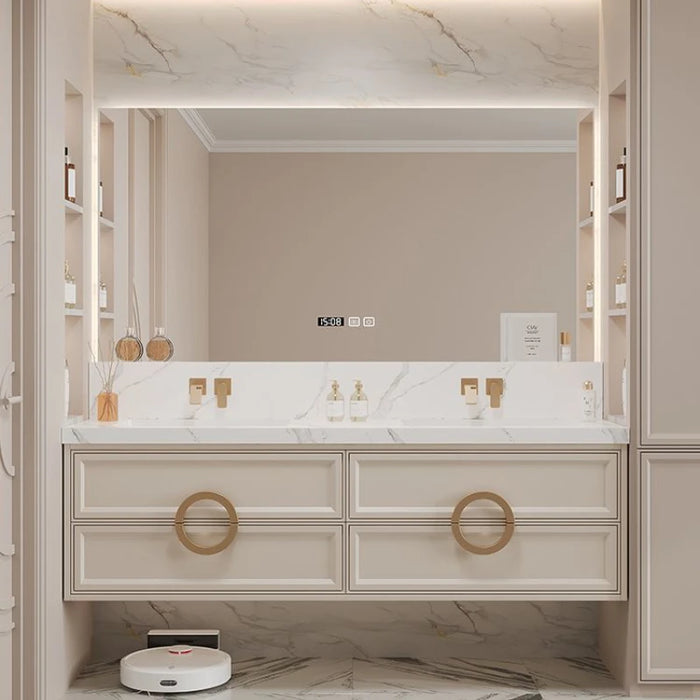 Luxury Bathroom Cabinet Vanity Slate Plate Seamless Sink Washstand Modern Basin Toilet Wash Wood Combination French Furniture