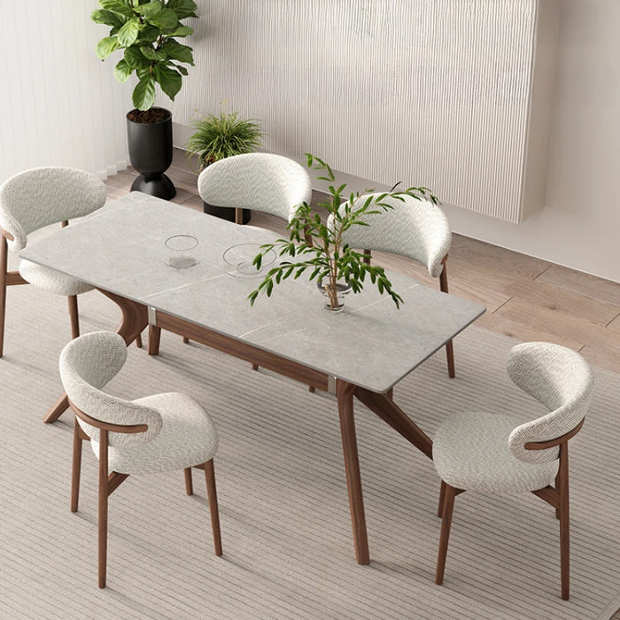 Rectangular Wood Dining Table Rock Slab Combination Modern Simple Chinese Household Dining Tables Mesa Plegable Furniture QF50DT