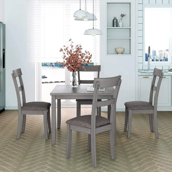 5-Piece Rustic Farmhouse Wood Dining Table Set for 4 with Upholstered Chairs