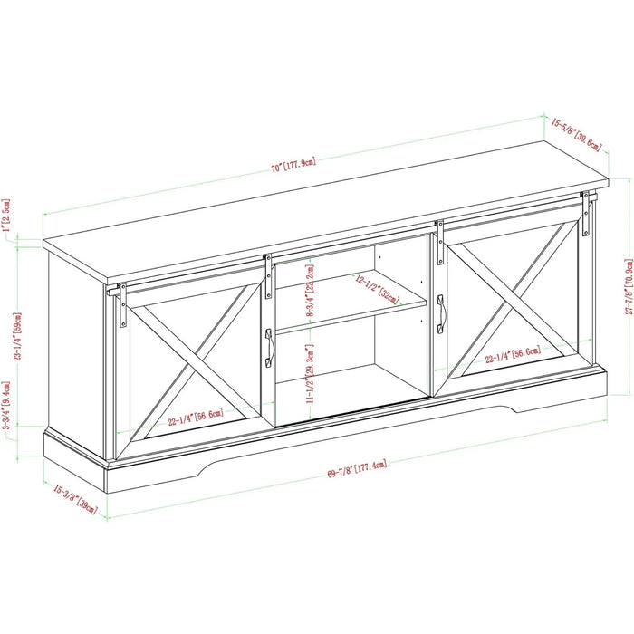 Modern Farmhouse Sliding X Barn Door TV Stand for TVs up to 80 Inches, 70 Inch, Reclaimed Barnwood and Brushed White