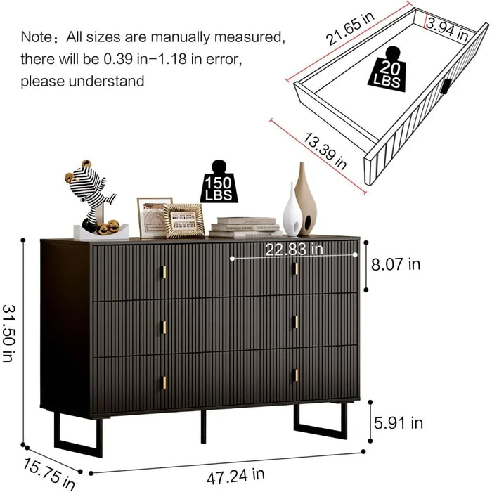 Dresser, Large Double Dresser with 6 Drawers, Wide Drawers, Modern Chest of Drawers, Storage Organizer Dresser, Dresser