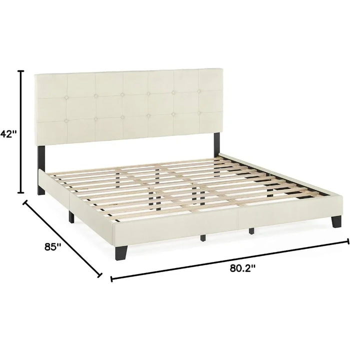 King Size Laval Button Tufted Upholstered Platform Bed Frame Linen