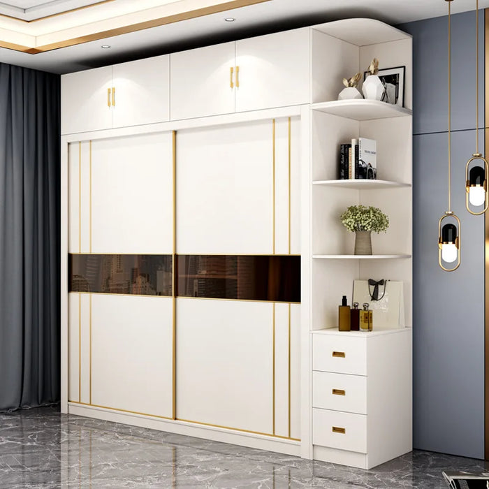 Solid wood laminate economical wardrobe sliding door bedroom household modern simple wardrobe rental room large cabinet