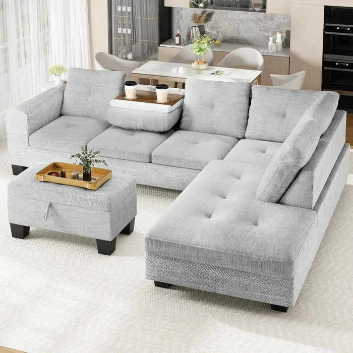 L Shaped Sofa Living Room Sofa Set, Comfortable Corner Sofa,Modular Sofa with Footstool with Storage.
