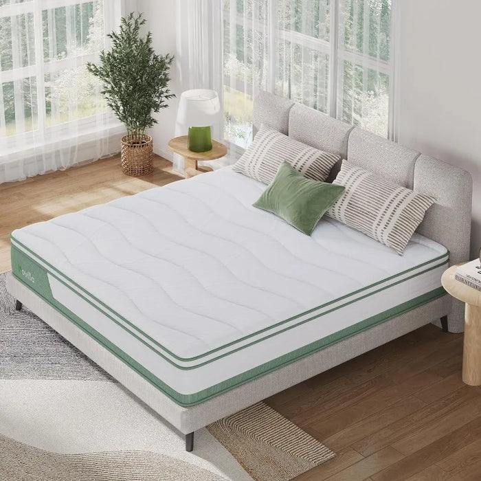 12 Inch 5-Zone Hybrid Mattress with Gel Memory Foam for Pressure Relief & Cool Sleep, Midume Firm Queen Mattress in A Box