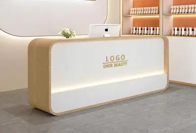 Beauty salon paint bar women's clothing store arc cashier simple modern small company front desk reception counter
