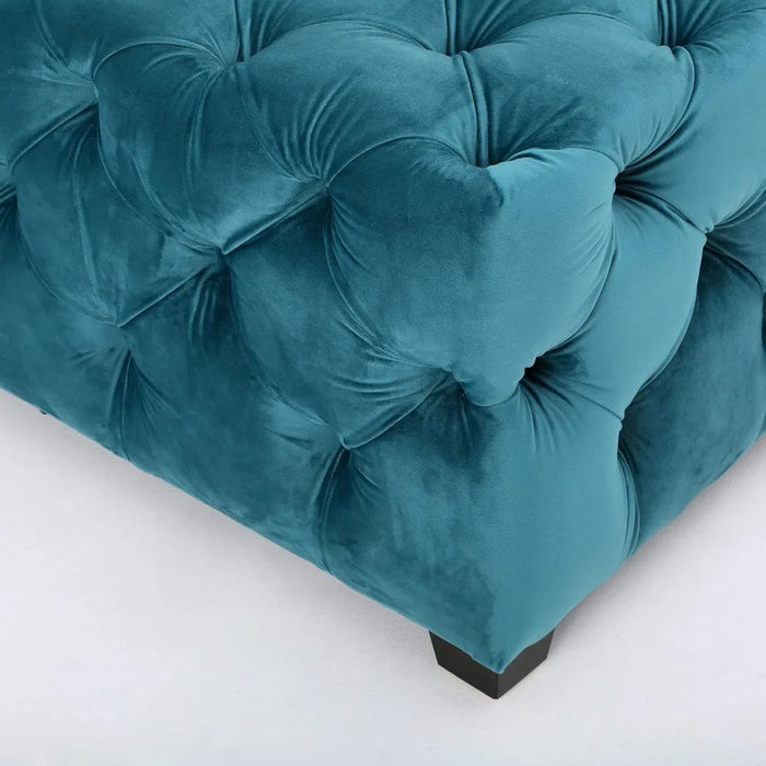 Dark Teal Tufted Velvet Fabric Rectangle Ottoman Bench Folding Stool Chair Hallway Pouf Salon Restapies Bar Stools & Ottomans