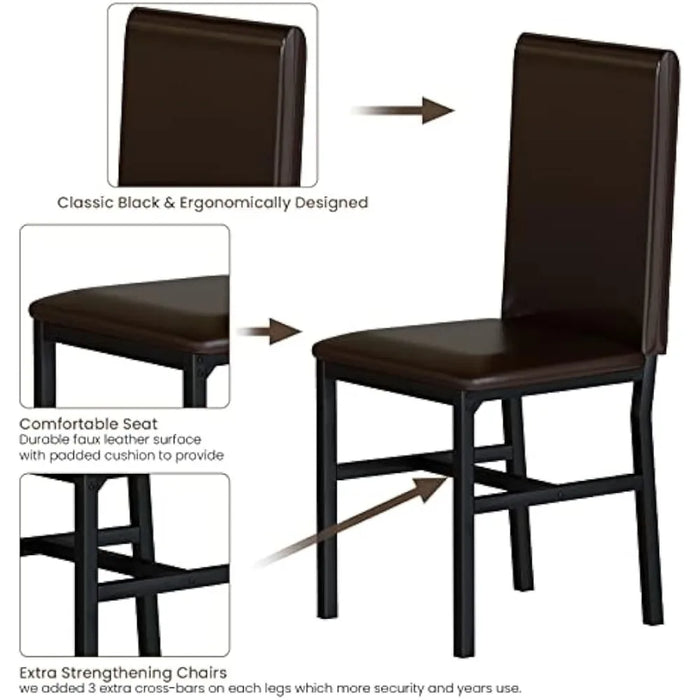 Dining Table Set for 4, Modern Kitchen Table and Chairs Set, Faux Marble Tabletop and 4 PU Leather Upholstered Chairs Dining Set