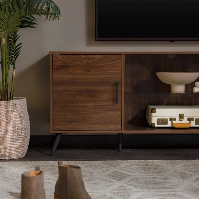 TV cabinet, modern glass frame TV stand, suitable for 65 inch walnut TV storage cabinet