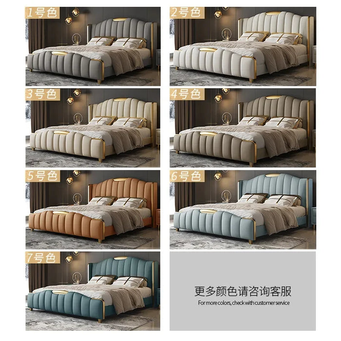 Italian minimalist leather bed, modern minimalist master bedroom king bed, bedroom size double bed, light luxury high-end bed