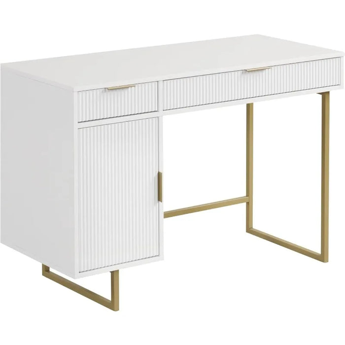 Nathan James Jacklyn Modern Home Office Writing Desk, White/Pale Gold Home Office Desks, Home Office Desks