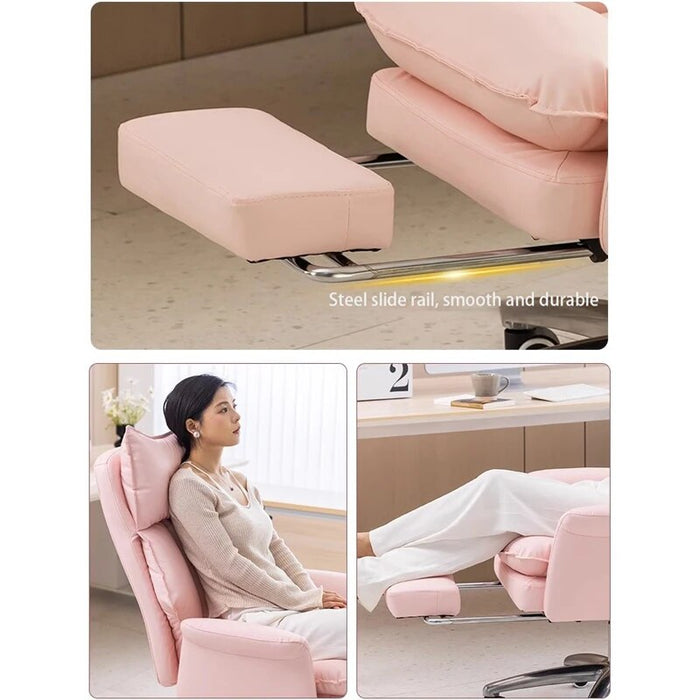 2023 New Computer Chair Pink Girls Office Home Soft Comfortable Ergonomic Sofa Chair Steel Foot Strap Rest High Quality Leather