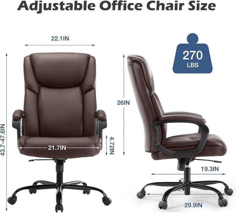 Executive Office Chair - Ergonomic Home Computer Desk Chair for Heavy People with Wheel, Lumbar Support, PU Leather, Adjustabl