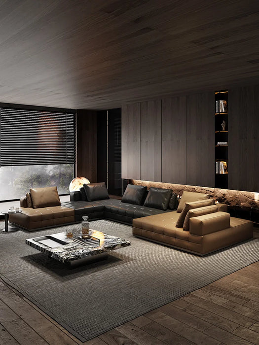 Leather Sofa Living Room Light Luxury Modern Simple Large Flat Villa