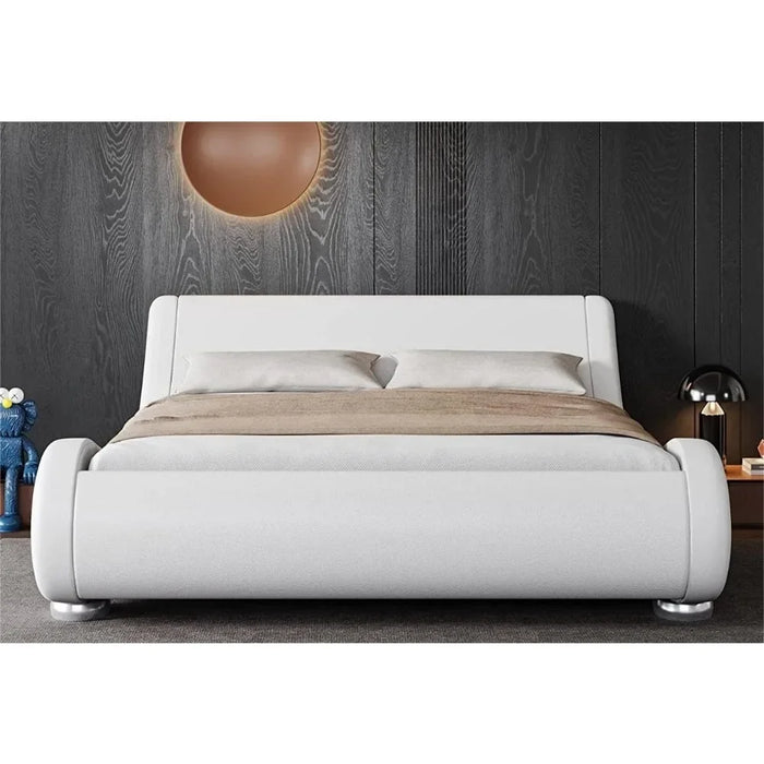 Bed FrameFull-size Bed Frame with ergonomic and adjustable headboard, understated modern padded platform sled design