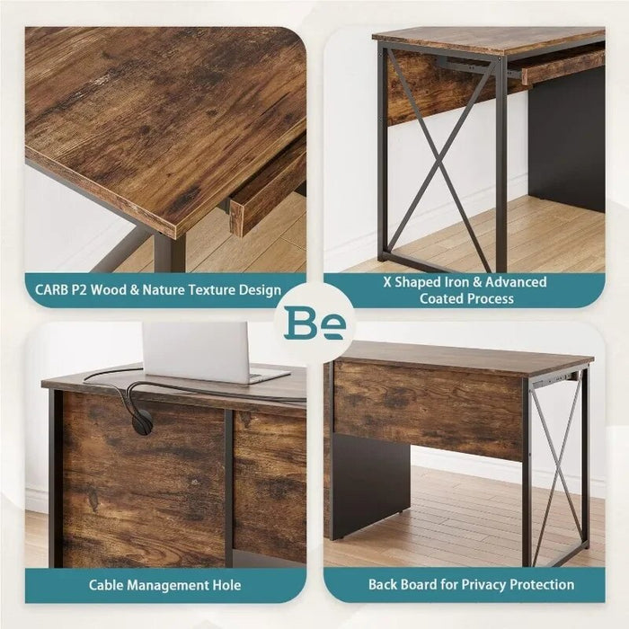 55 inch Industrial Computer Desk with Storage, Wood Teacher Desk with Keyboard Tray & File Drawer for Home Office