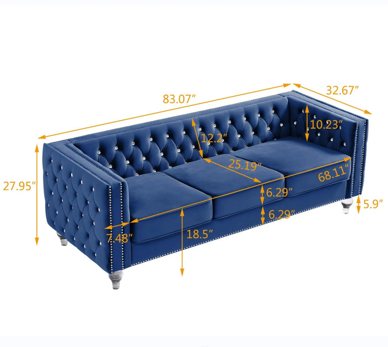 2+3 Seat Sofa Set, Velvet Crystal Buckle Upholstery Sofa, Crystal Feet, Removable Cushion, Four Plush Pillow