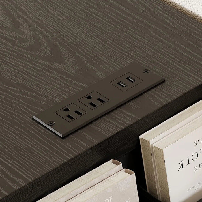 Dressing table with 6 drawers and charging station, suitable for bedroom storage box, with MDF board, black dressing table