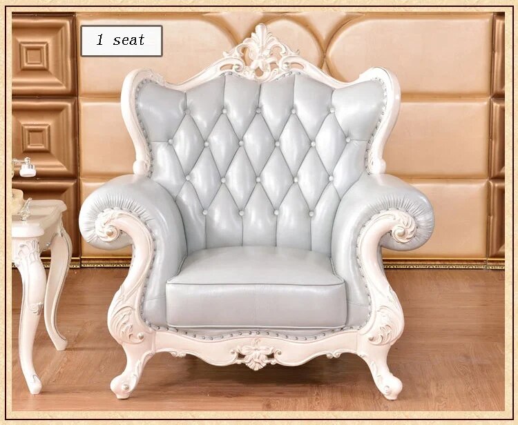 Baroque Style Wood Frame Classic Sofa Baby Blue Princess Antique Sofa Set Leather Fabric Hand Carved Rococo Sectionals sofa