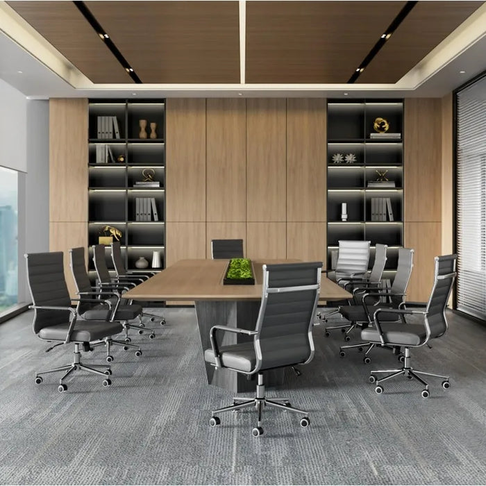 Okeysen Grey Office Desk Chair, Ergonomic Leather Modern Conference Room Chairs, Executive Ribbed Height Adjustable