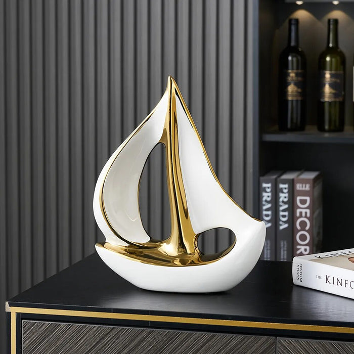 Home Decor Luxury Sailboat Sculpture Post-modern Living Room Ornaments Office Desk Accessories Decorative Boat Figurines Craft