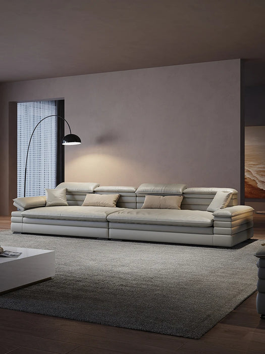 Modern Large Living Room Three-Seat Straight Row Designer Model Genuine Leather Italian Light Luxury Sofa